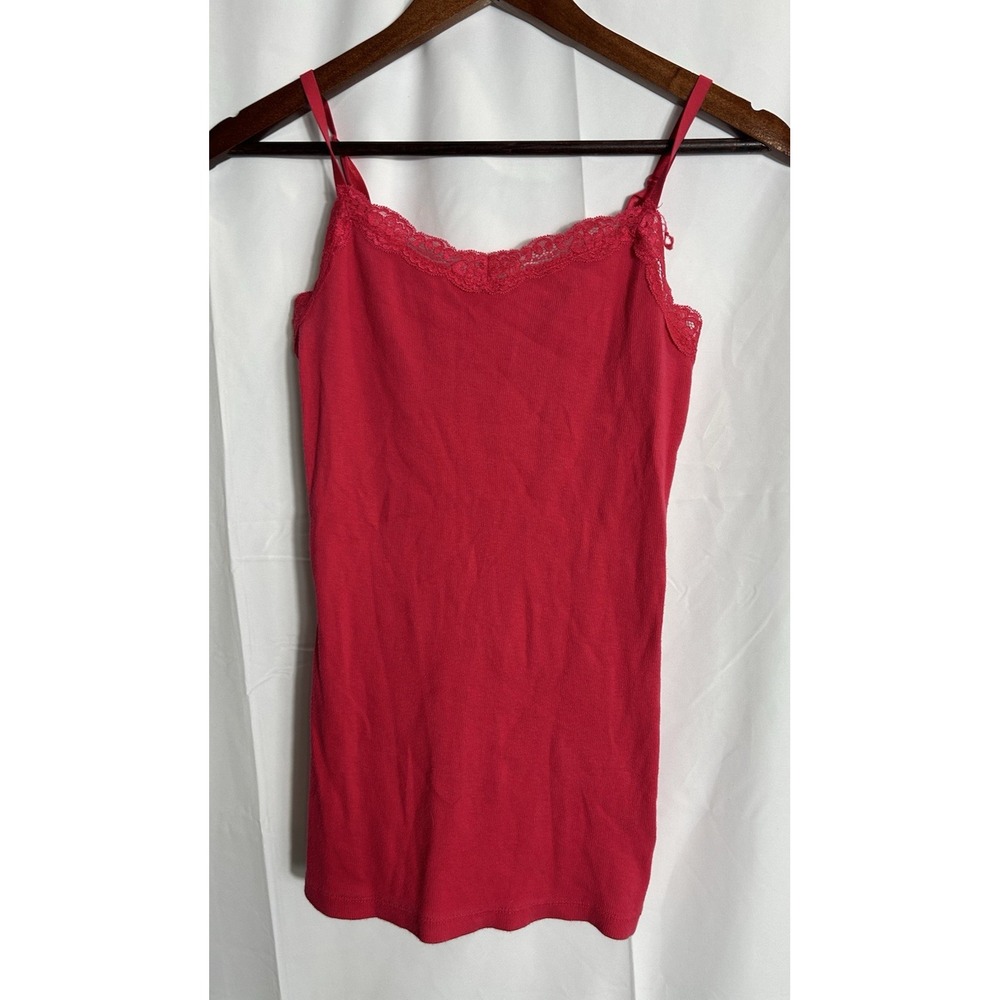 Faded Glory Pink Y2K Cami Tank Top Lace Trim Ribbed Fairy Grunge Milkmaid Small